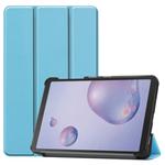 For Galaxy Tab A 8.4 (2020) Custer Pattern Pure Color Horizontal Flip Leather Case with Three-folding Holder(Sky Blue)