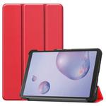 For Galaxy Tab A 8.4 (2020) Custer Pattern Pure Color Horizontal Flip Leather Case with Three-folding Holder(Red)