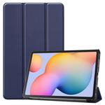 For Galaxy Tab S6 Lite 10.4 inch Custer Pattern Pure Color Horizontal Flip Leather Case with Three-folding Holder(Blue)