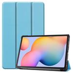 For Galaxy Tab S6 Lite 10.4 inch Custer Pattern Pure Color Horizontal Flip Leather Case with Three-folding Holder(Sky Blue)