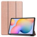 For Galaxy Tab S6 Lite 10.4 inch Custer Pattern Pure Color Horizontal Flip Leather Case with Three-folding Holder & Sleep / Wake-up Function(Rose Gold)