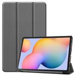 For Galaxy Tab S6 Lite 10.4 inch Custer Pattern Pure Color Horizontal Flip Leather Case with Three-folding Holder(Grey)