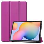 For Galaxy Tab S6 Lite 10.4 inch Custer Pattern Pure Color Horizontal Flip Leather Case with Three-folding Holder(Purple)
