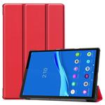 For Lenovo M10 Plus TB-X606F Custer Pattern Pure Color Horizontal Flip Leather Case with Three-folding Holder & Sleep / Wake-up Function(Red)