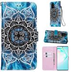 For Galaxy M80s Colored Drawing Pattern Plain Weave Horizontal Flip Leather Case with Holder & Card Slot & Wallet&Lanyard(Blue Mandala)