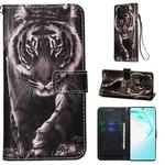 For Galaxy M80s Colored Drawing Pattern Plain Weave Horizontal Flip Leather Case with Holder & Card Slot & Wallet&Lanyard(Black and white tiger)