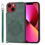 Mandala Embossed Card Slots PU+TPU Phone Case For iPhone 14(Green)