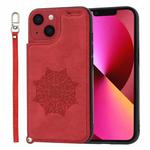 For iPhone 14 Plus Mandala Embossed Card Slots PU+TPU Phone Case (Red)