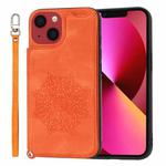 For iPhone 14 Plus Mandala Embossed Card Slots PU+TPU Phone Case (Orange)