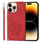 Mandala Embossed Card Slots PU+TPU Phone Case For iPhone 14 Pro(Red)