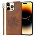 Mandala Embossed Card Slots PU+TPU Phone Case For iPhone 14 Pro(Brown)