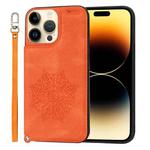 For iPhone 14 Pro Max Mandala Embossed Card Slots PU+TPU Phone Case (Orange)