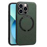 For iPhone 14 Plus Carbon Fiber Texture MagSafe Magnetic Phone Case (Dark Green)