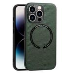 For iPhone 14 Pro MagSafe Magnetic Carbon Fiber Texture Phone Case(Dark Green)