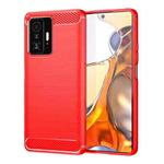 For Xiaomi 11T Pro Carbon Fiber Brushed Texture TPU Case(Red)