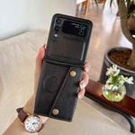 For Samsung Galaxy Z Flip3 5G Double Buckle Card Slots PU+TPU Phone Case(Black)