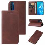 For OPPO A91 Magnetic Closure Leather Phone Case(Brown)
