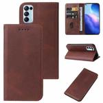 For OPPO Reno5 4G Magnetic Closure Leather Phone Case(Brown)