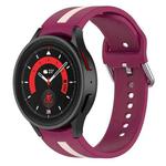 For Samsung Galaxy Watch5 / Watch5 Pro Two-color Stripe Silicone Watch Band(Wine Red Pink)