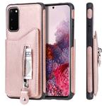 For Galaxy S20 Solid Color Double Buckle Zipper Shockproof Protective Case(Rose Gold)