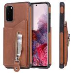 For Galaxy S20 Solid Color Double Buckle Zipper Shockproof Protective Case(Brown)