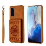 For Galaxy S20 Sun Flower Pattern Embossed Horizontal Drop-proof Mobile Phone Case with Card Slots & Wallet & Photo Holder & Stand Function(Brown)