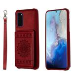 For Galaxy S20 Sun Flower Pattern Embossed Horizontal Drop-proof Mobile Phone Case with Card Slots & Wallet & Photo Holder & Stand Function(Red)