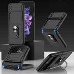 For Samsung Galaxy Z Flip4 GKK Carbon Brazing Pattern Shockproof Armor PC Phone Case with Ring Holder(Black)