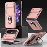 For Samsung Galaxy Z Flip4 GKK Carbon Brazing Pattern Shockproof Armor PC Phone Case with Ring Holder(Pink)
