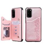 For Galaxy S20 Six Cats Embossing Pattern Shockproof Protective Case with Card Slots & Photo Frame(Pink)