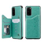 For Galaxy S20 Six Cats Embossing Pattern Shockproof Protective Case with Card Slots & Photo Frame(Green)