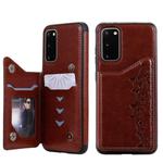 For Galaxy S20 Six Cats Embossing Pattern Shockproof Protective Case with Card Slots & Photo Frame(Brown)
