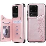 For Galaxy S20 Ultra Six Cats Embossing Pattern Shockproof Protective Case with Card Slots & Photo Frame(Pink)