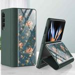 For Samsung Galaxy Z Fold4 GKK Floral Pattern Electroplating Tempered Glass Leather Case(Flower 04)
