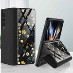 For Samsung Galaxy Z Fold4 GKK Floral Pattern Electroplating Tempered Glass Leather Case(Flower 06)