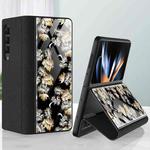 For Samsung Galaxy Z Fold4 GKK Floral Pattern Electroplating Tempered Glass Leather Case(Flower 07)