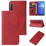 For Realme 6 Magnetic Closure Leather Phone Case(Red)