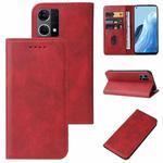 For OPPO Reno7 4G Magnetic Closure Leather Phone Case(Red)