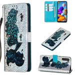 For Galaxy A21 Glitter Pattern Leather Case With Left And Right With Bracket & Card slot & Wallet & Lanyard(Mermaid and seahorse)