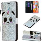 For Galaxy M11 Glitter Pattern Leather Case With Left And Right With Bracket & Card slot & Wallet & Lanyard(Panda)