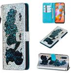 For Galaxy A11 Glitter Pattern Leather Case With Left And Right With Bracket & Card slot & Wallet & Lanyard(Mermaid and seahorse)