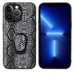 For iPhone 13 Pro Leather Back Phone Case with Holder (Snakeskin Print)