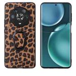 For Honor Magic4 Leather Back Phone Case with Holder(Leopard Print)