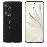 For Honor 70 Pro Leather Back Phone Case with Holder(Black Carbon Fiber Texture)