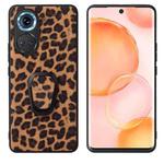 For Honor 70 Leather Back Phone Case with Holder(Leopard Print)