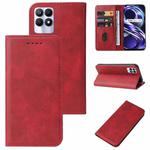 For Realme 8i Magnetic Closure Leather Phone Case(Red)