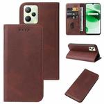 For Realme C35 Magnetic Closure Leather Phone Case(Brown)