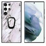 For Samsung Galaxy S22 Ultra 5G Leather Back Phone Case with Holder(Marble)