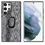 For Samsung Galaxy S22 Ultra 5G Leather Back Phone Case with Holder(Snakeskin Print)