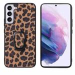For Samsung Galaxy S22+ 5G Leather Back Phone Case with Holder(Leopard Print)